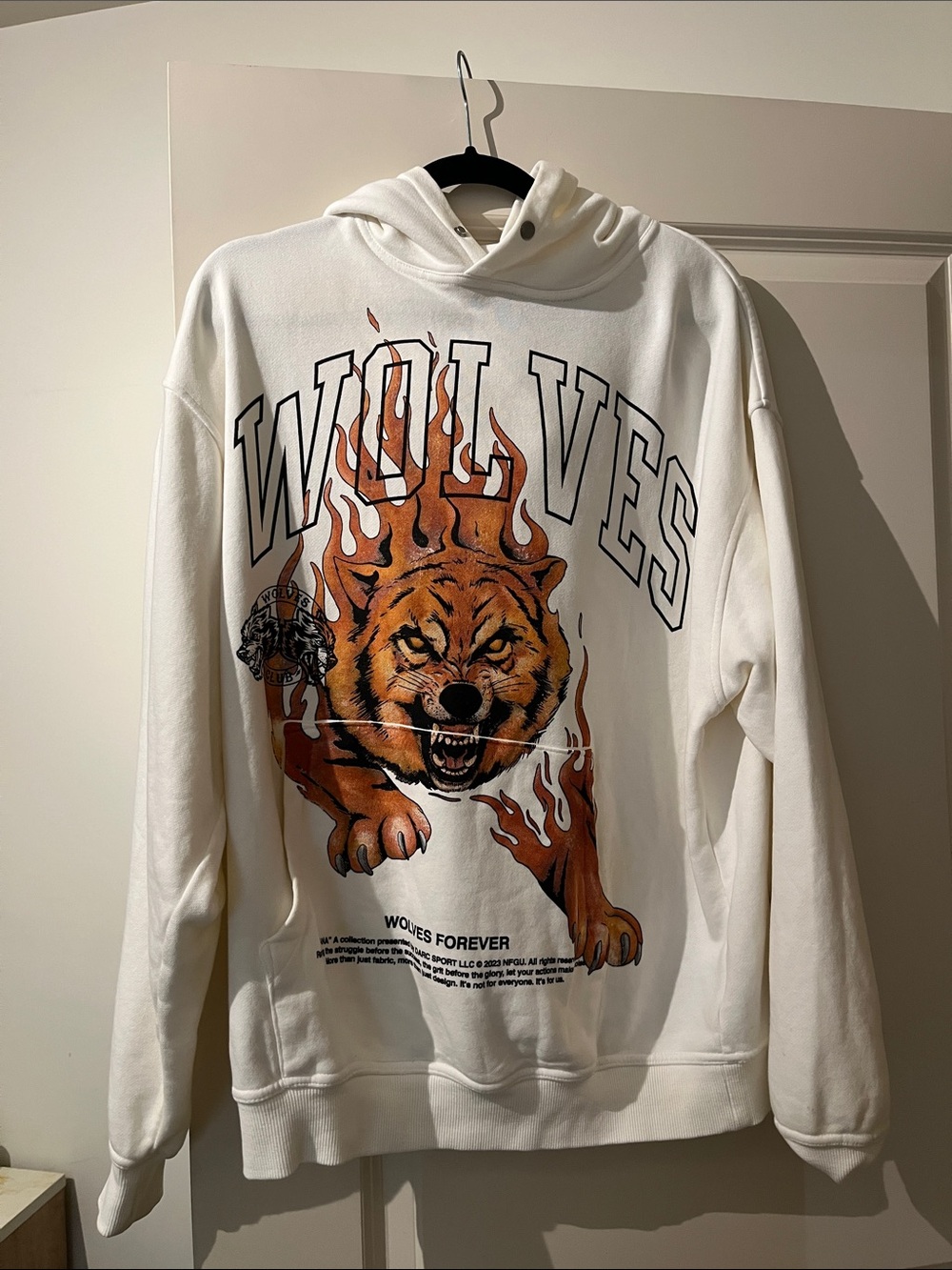 Darc Sport White Hoodie with Orange Wolf Graphic